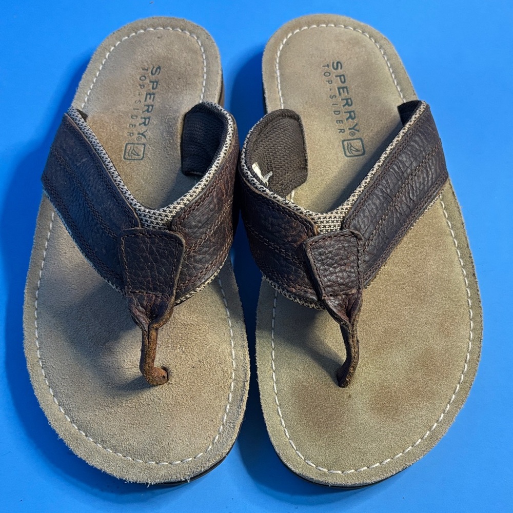 Sperry Dark Brown Leather Sandals Sz 9 Men’s EUC